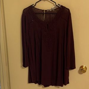 Purple, crochet knit detail top.